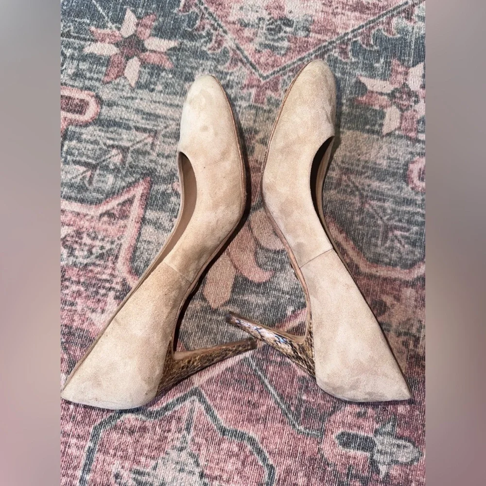 Taupe Tory Burch Mabel Suede Pumps with Snakeskin‎ Heel